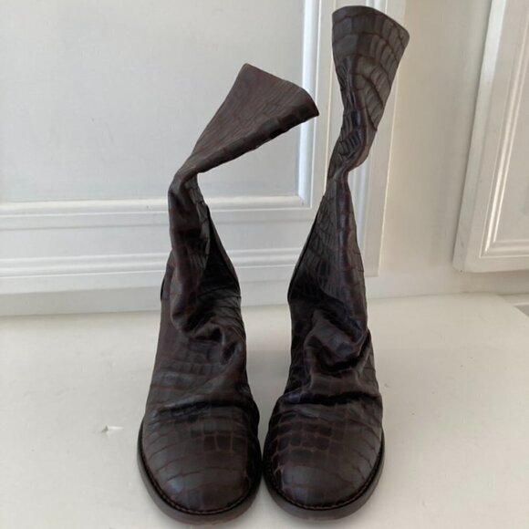 NIB Free People Date Night Elle Bitter Brown Leather Animal Print Block Heels 39 - Picture 9 of 12